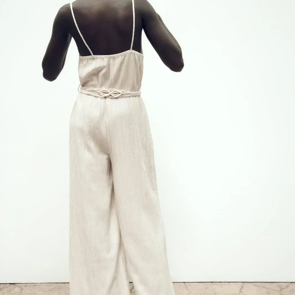 Zara limited edition linen blend braided belted jumpsuit you cannot miss